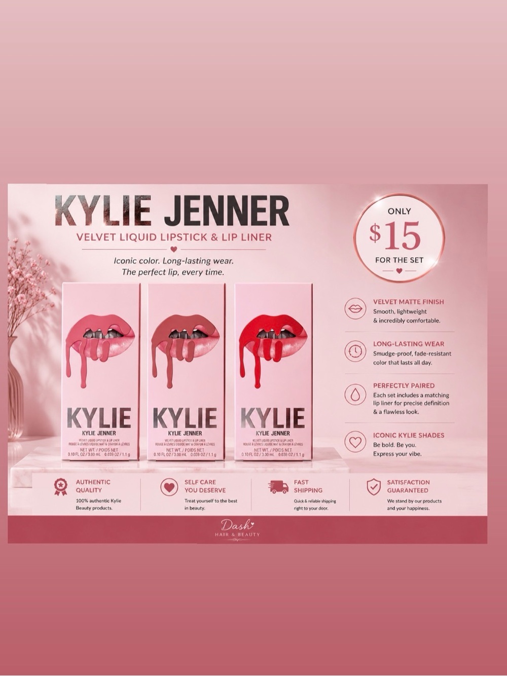Velvet Liquid Lipstick & Lip Liner Set - Pink/Red Shades